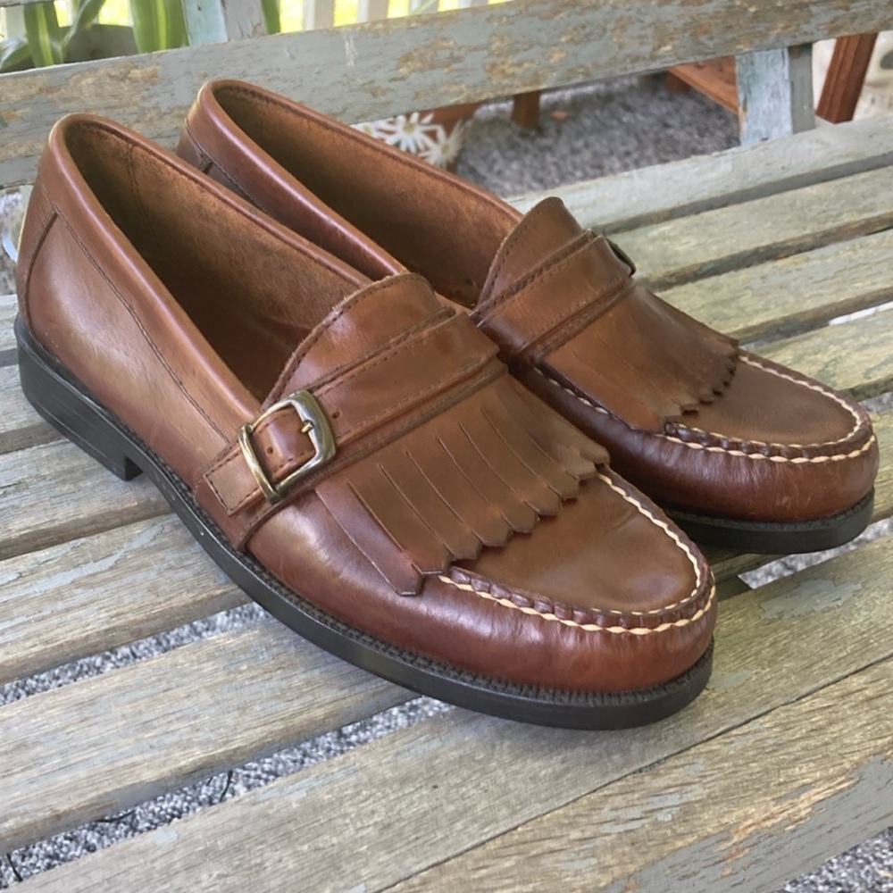 Men’s Bass Parker Classic Brown Leather Loafers Casual Dress Shoes 11 Excellent!